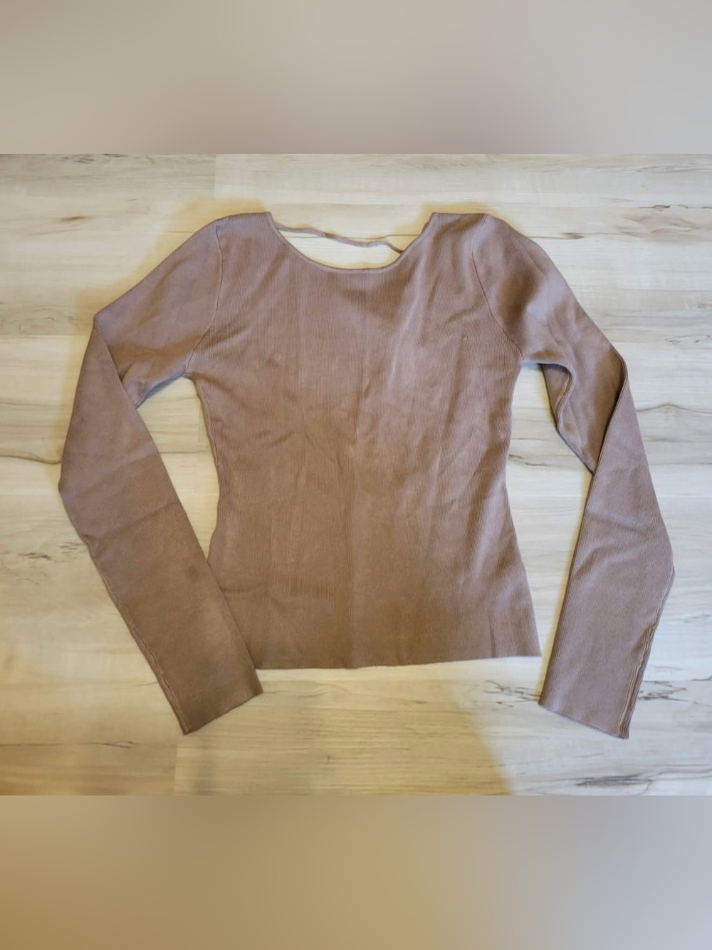 Fashion Nova Ribbed Long Sleeve Top in Light Brown